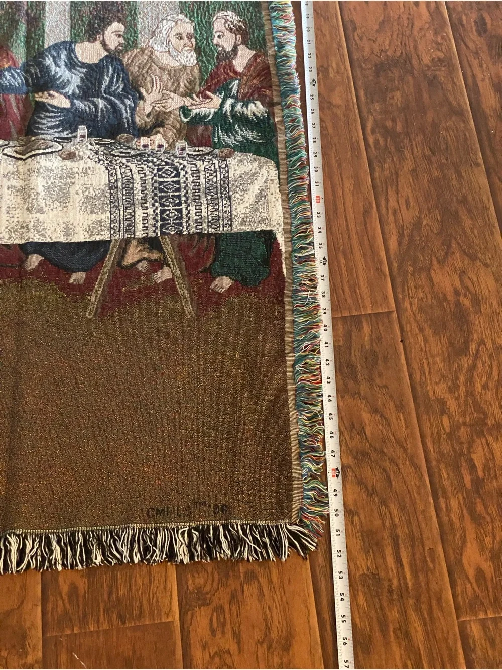 Vintage THE LAST SUPPER Throw Blanket Jesus Apostles Religious Tapestry Fringe